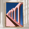 Pink Viaduct Stairs Architecture Poster, Minimalist Arches Wall Art Print