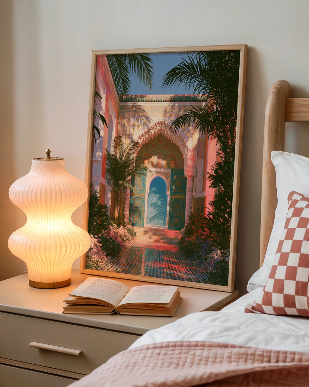 Moroccan Courtyard Tiles Art Print, Marrakech Arch Poster, Boho Travel Wall Art