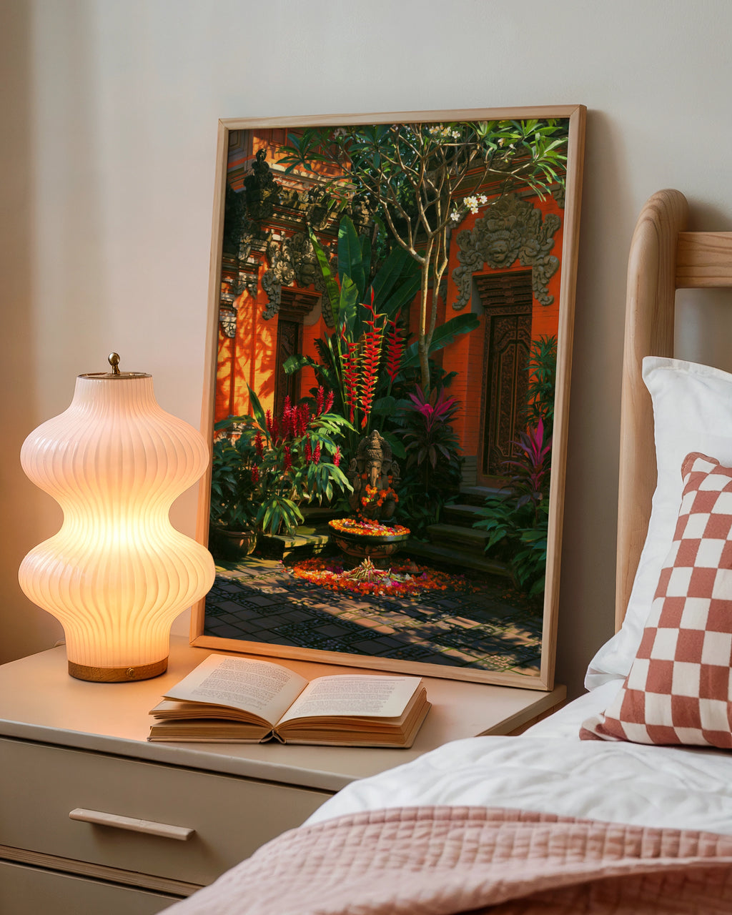 Balinese Courtyard Ganesha Poster, Tropical Temple Garden, Bali Wall Art