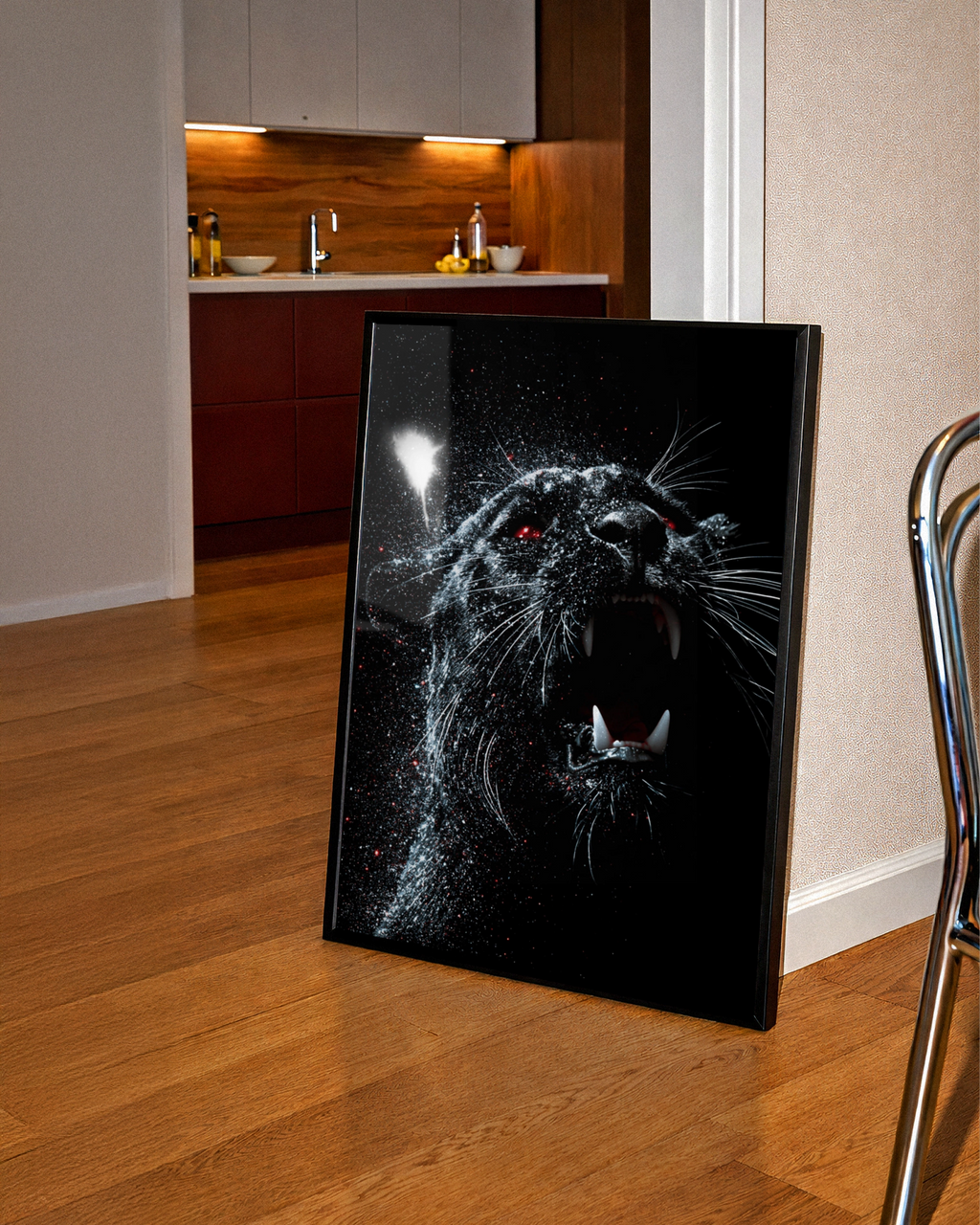 Black Panther Red Eyes Poster, Roaring Big Cat, Dark Dramatic Wall Art
