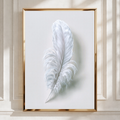 White Feather Wall Art Poster, Minimalist Nature Print, Soft Grey