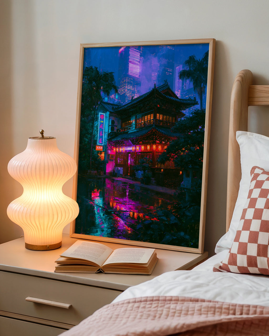 Japan Cyberpunk Night City Poster, Neon Tokyo Street Art Print, Futuristic