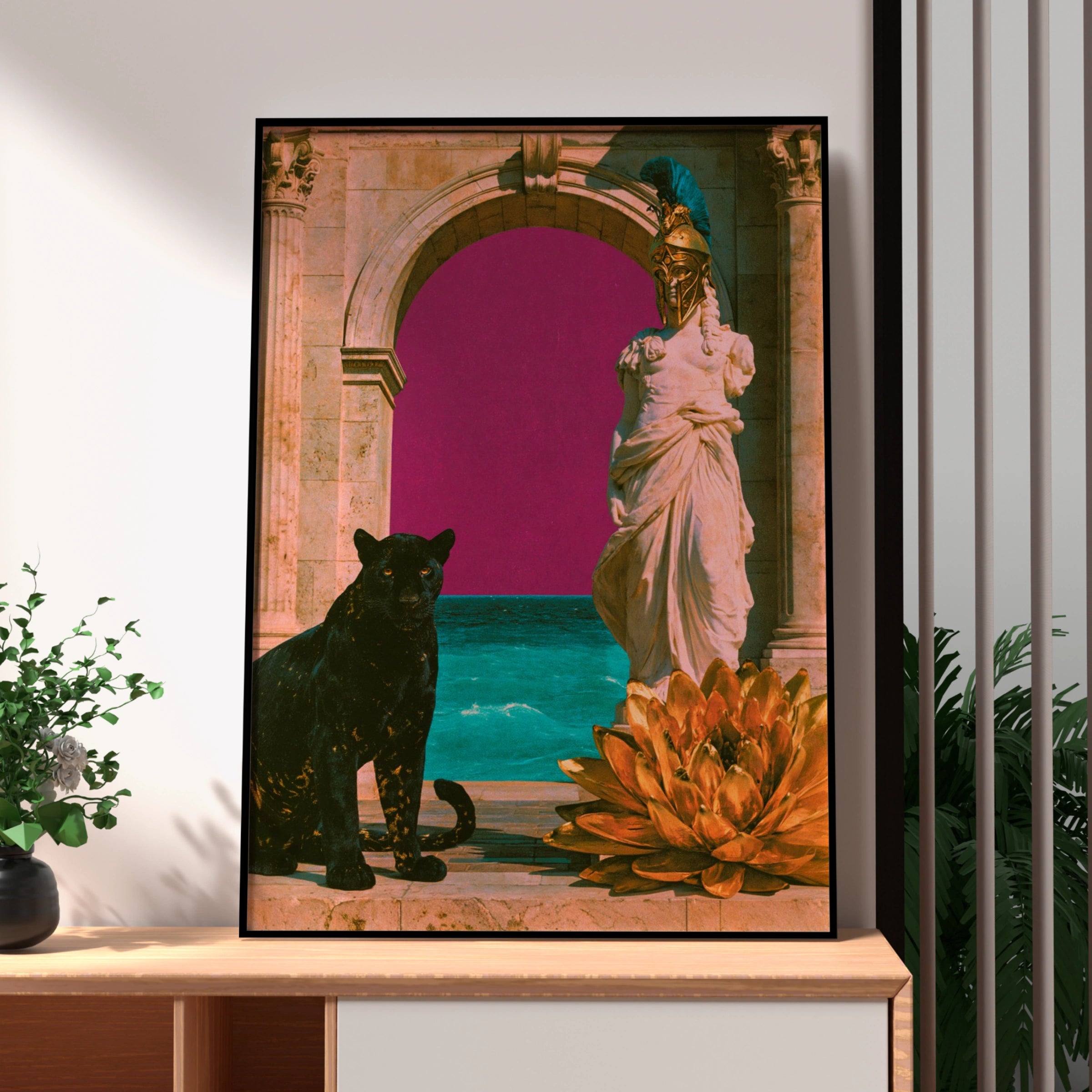 Black Panther Athena Arch Poster, Greek Goddess Collage Art, Bold Surreal Print