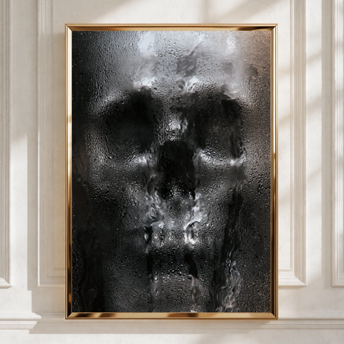Skull Through Wet Glass Poster, Dark Gothic Wall Art, Moody Monochrome Print
