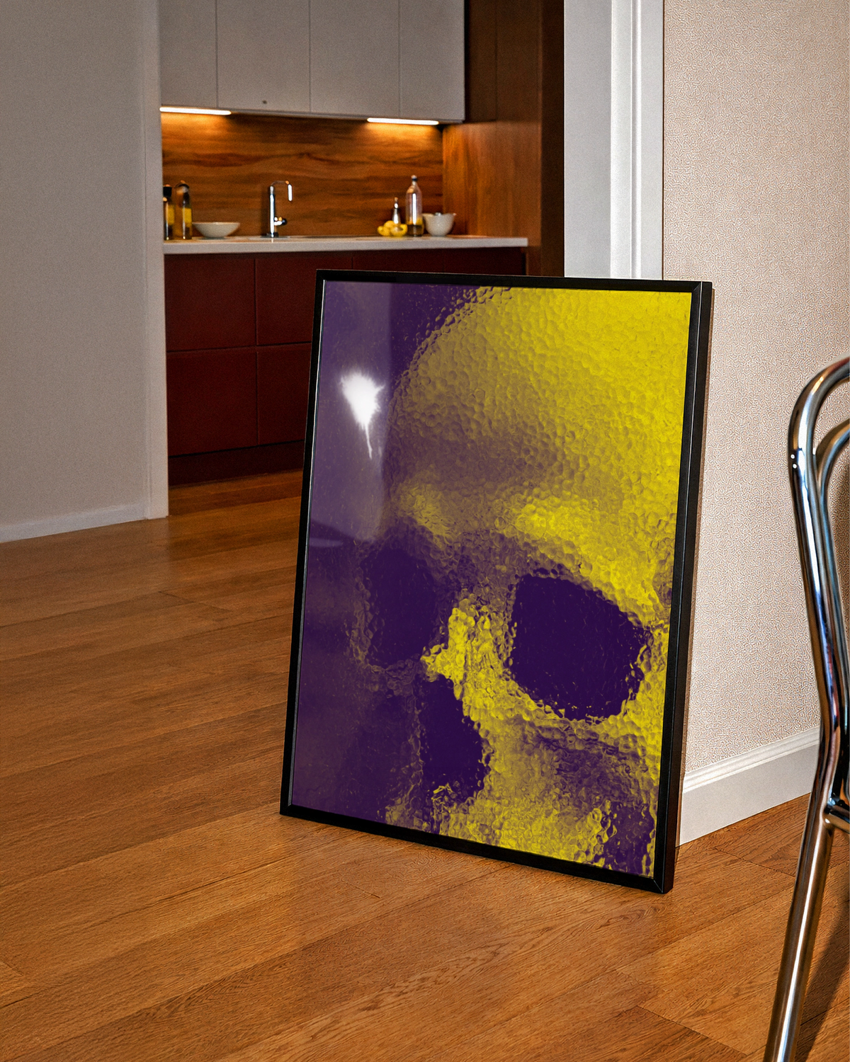 Yellow Glass Skull Poster, Dark Gothic Wall Art, Bold Modern Print