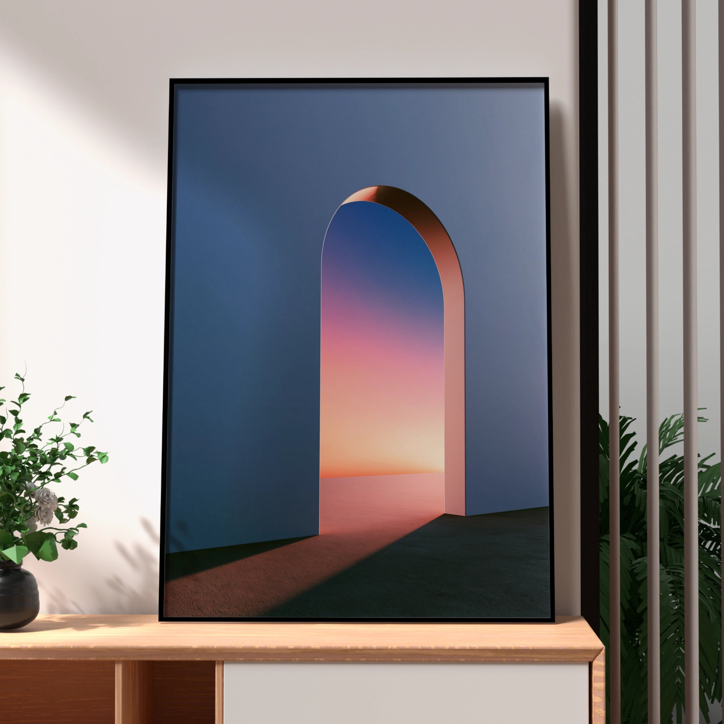 Surreal Arch Doorway Sunset Poster, Gradient Sky Wall Art, Minimalist Print