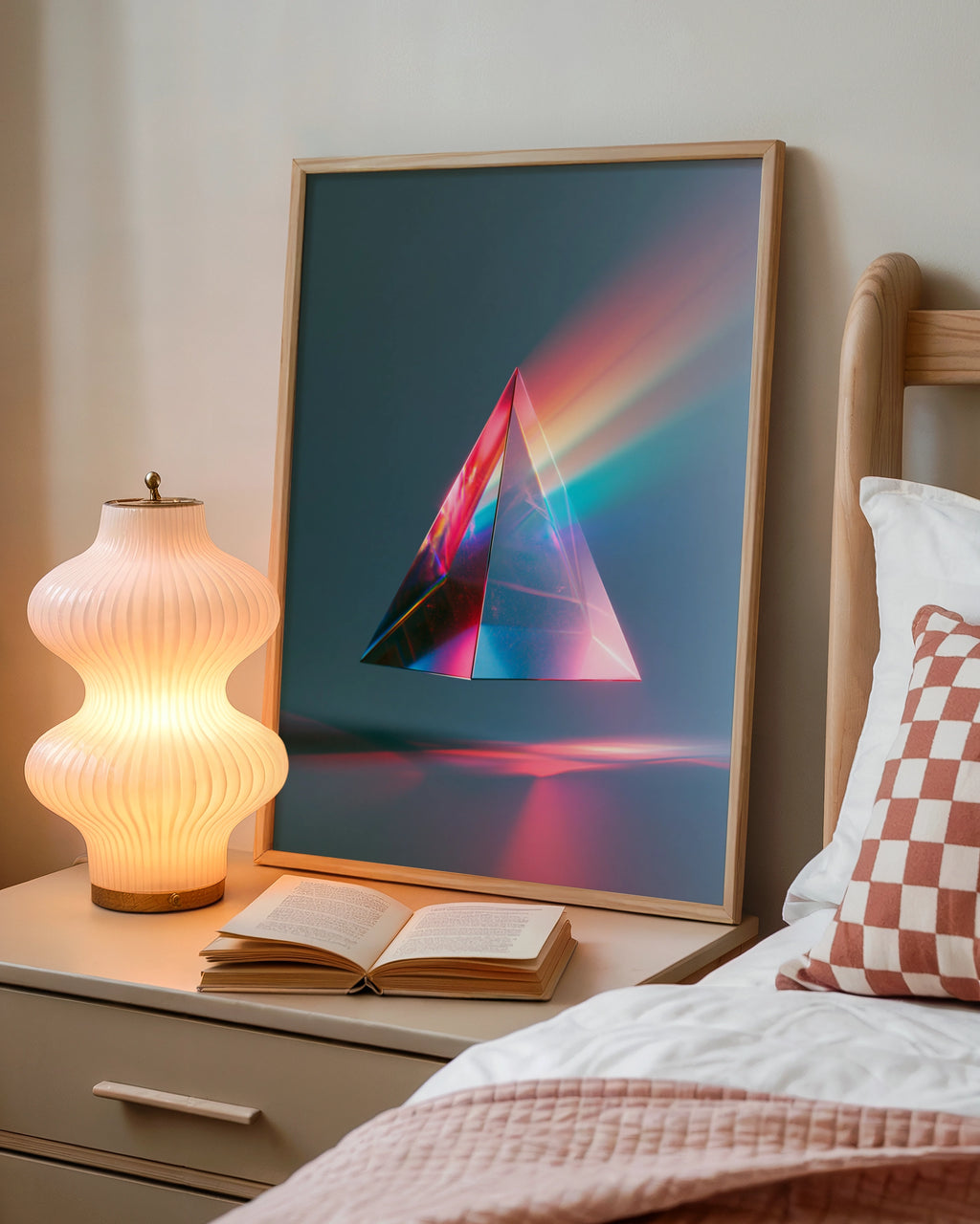 Prism Light Crystal Pyramid Poster, Rainbow Refraction Wall Art, Modern Abstract Print
