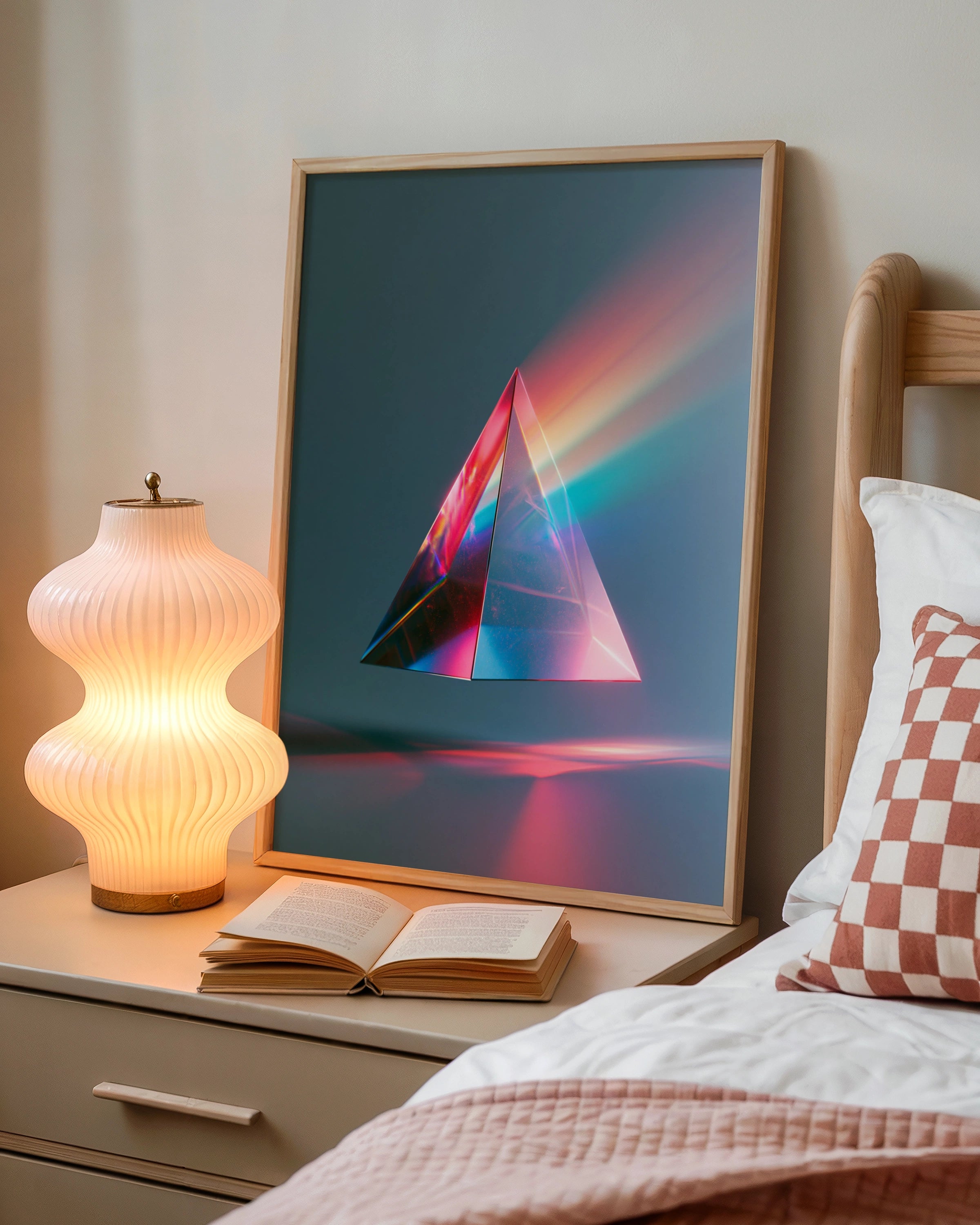 Prism Light Crystal Pyramid Poster, Rainbow Refraction Wall Art, Modern Abstract Print