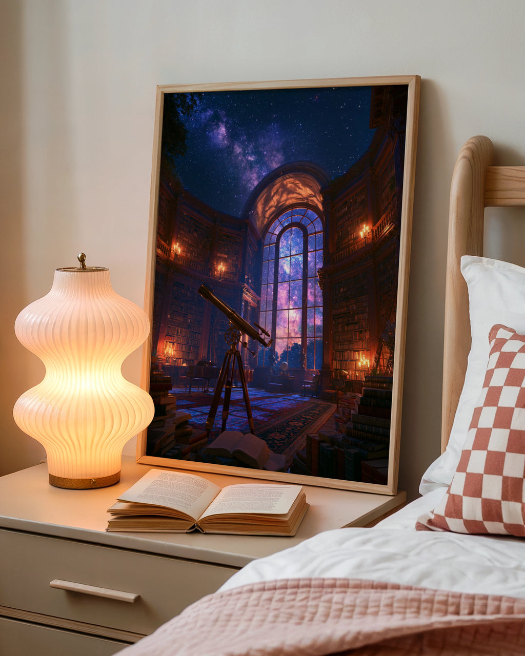 Cosmic Observatory Library Poster, Telescope Night Sky, Fantasy Astronomy Wall Art