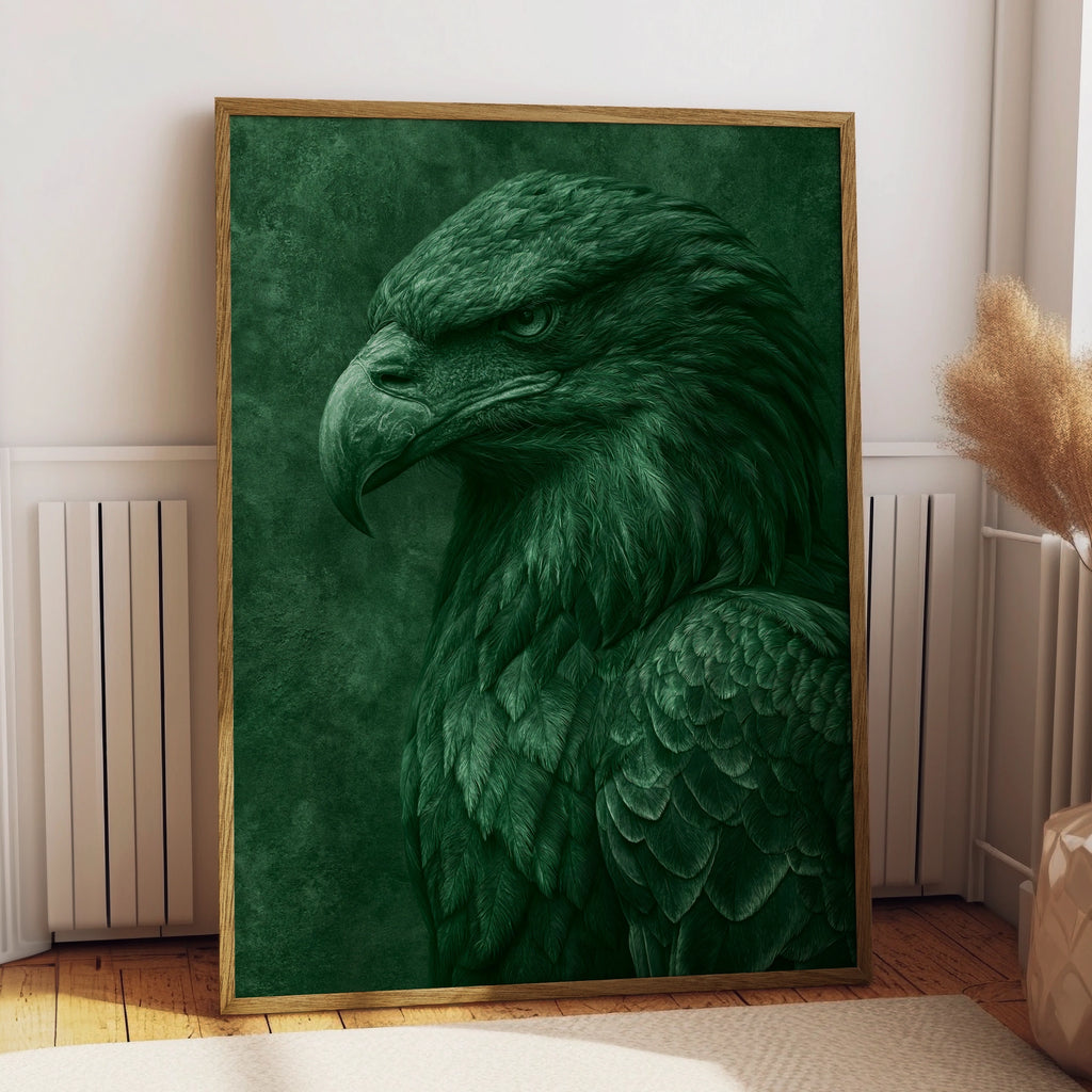 Eagle Portrait Poster, Green Emerald Bird of Prey, Bold Animal Wall Art