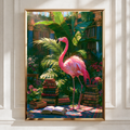 Flamingo Library Poster, Tropical Books Wall Art, Whimsical Botanical Print