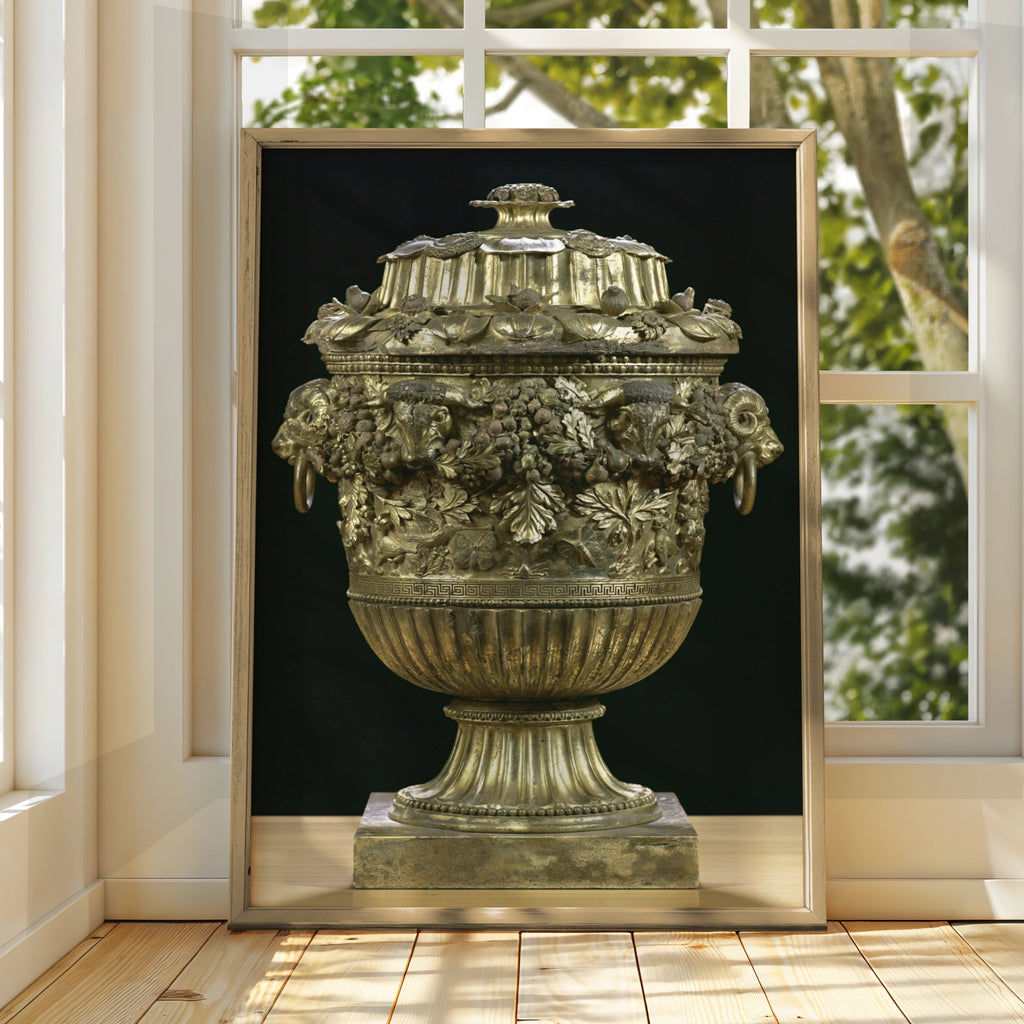 Bronze Urn Vase Poster, Classical Antiquity Art Print, Gold Neoclassical Style