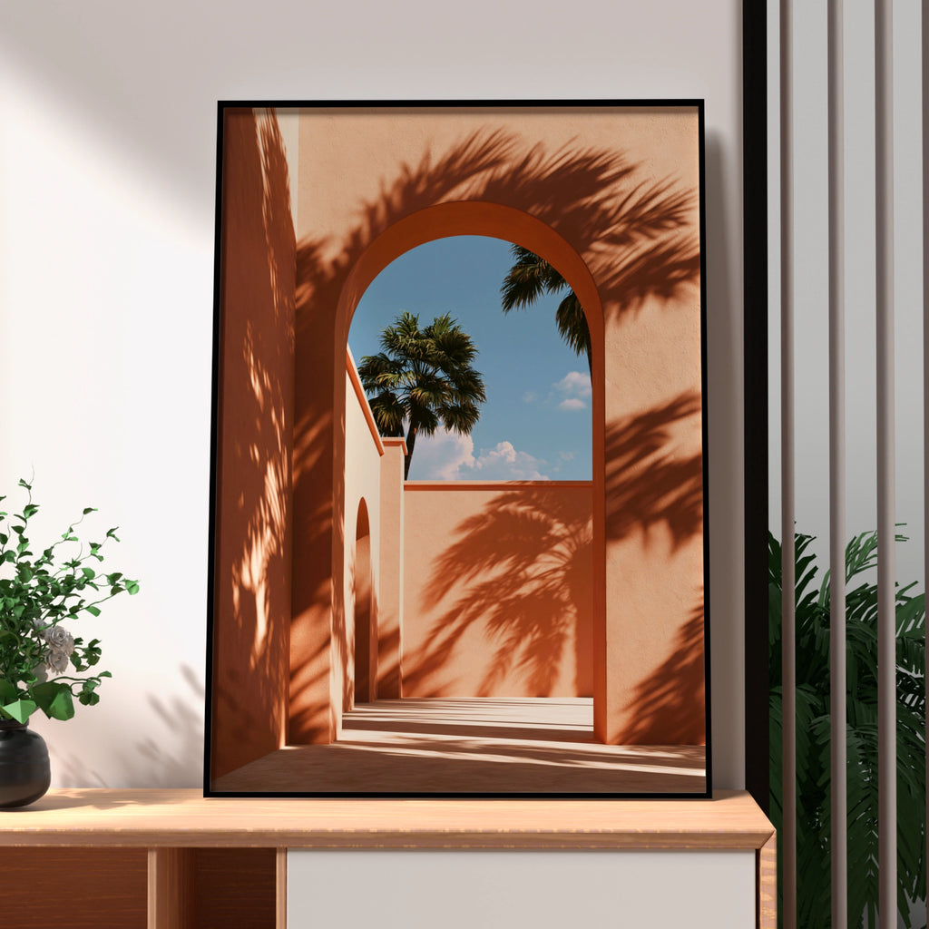 Middle Eastern Arch Palm Tree Poster, Terracotta Wall Art, Minimalist Print