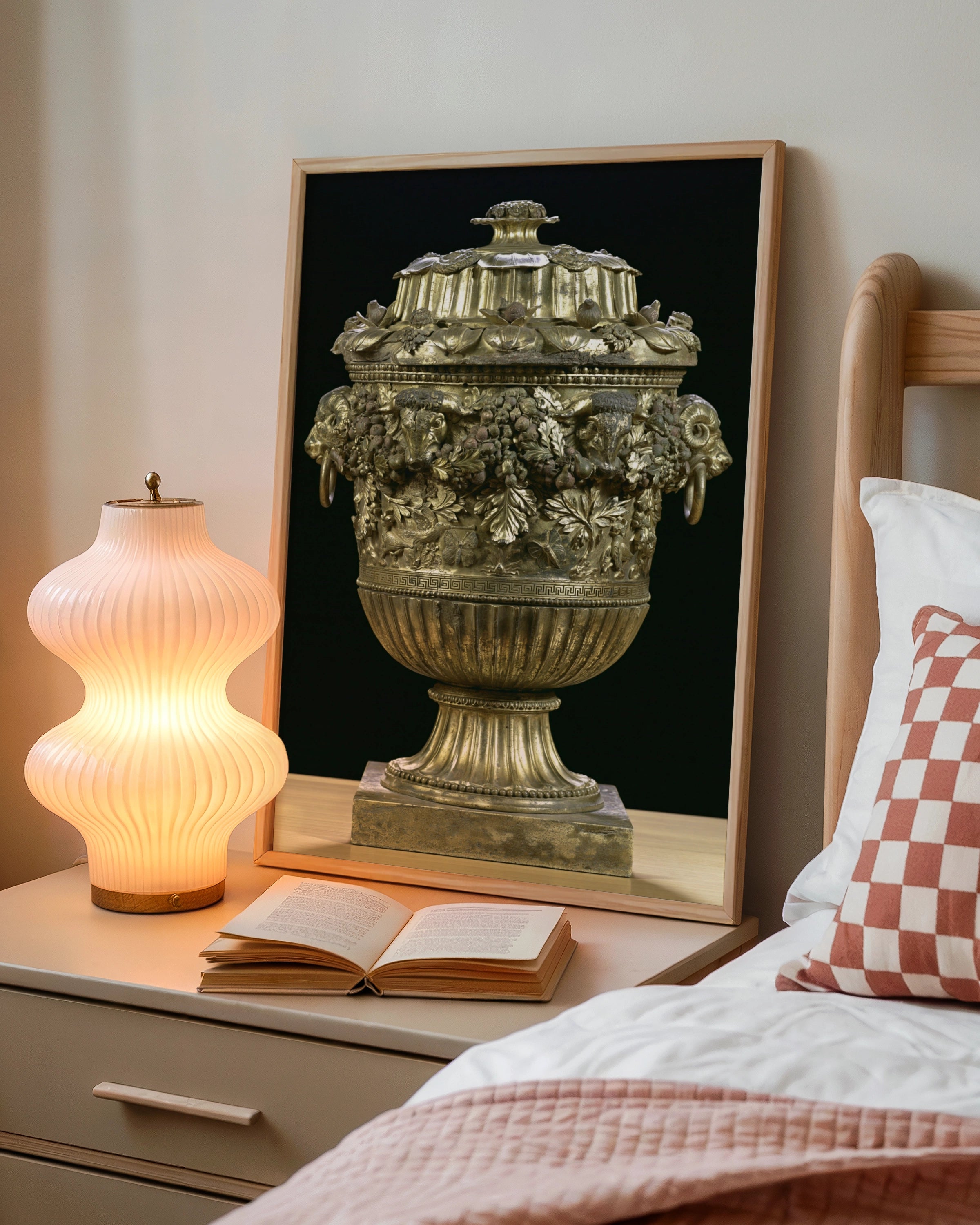 Bronze Urn Vase Poster, Classical Antiquity Art Print, Gold Neoclassical Style