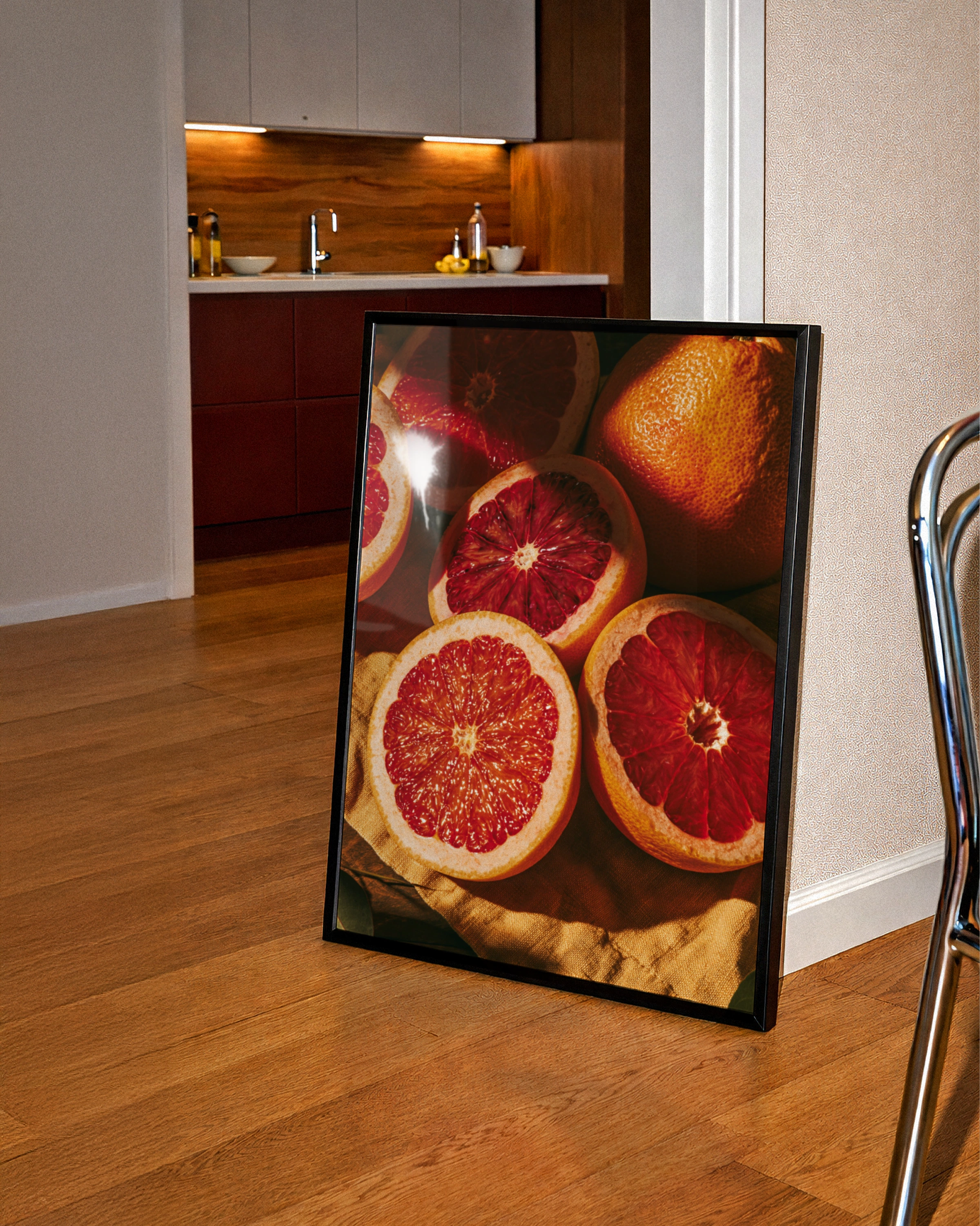 Blood Orange Close Up Fruit Poster, Red Citrus Wall Art Print