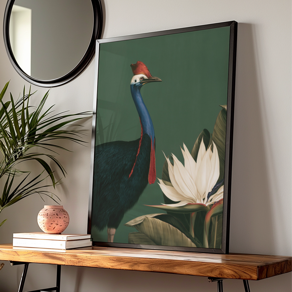 Cassowary Bird of Paradise Flower Poster, Tropical Botanical Wall Art Print