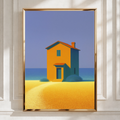 Beach House Abstract Art Print, Coastal Minimalist Poster, Orange Teal Blue