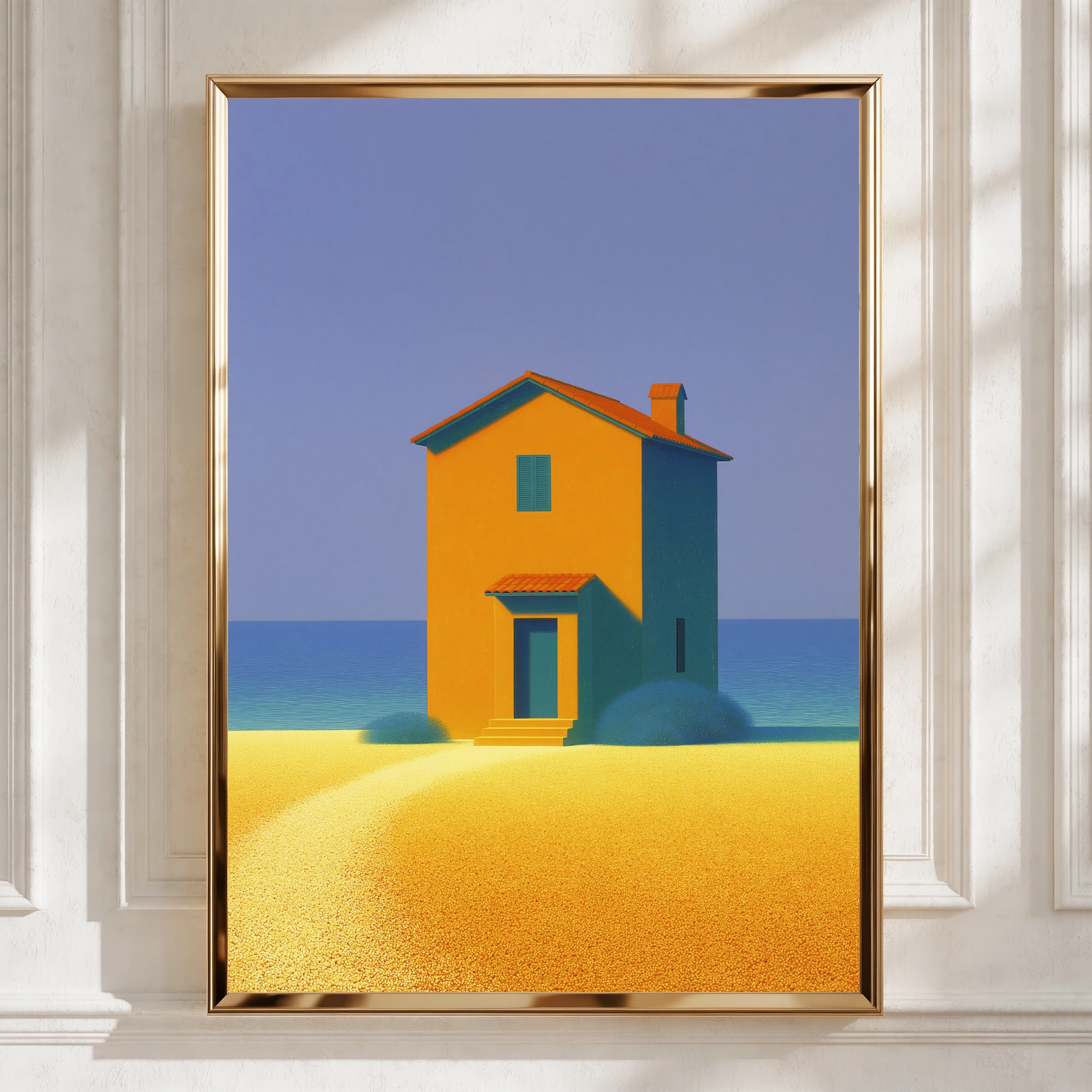 Beach House Abstract Art Print, Coastal Minimalist Poster, Orange Teal Blue