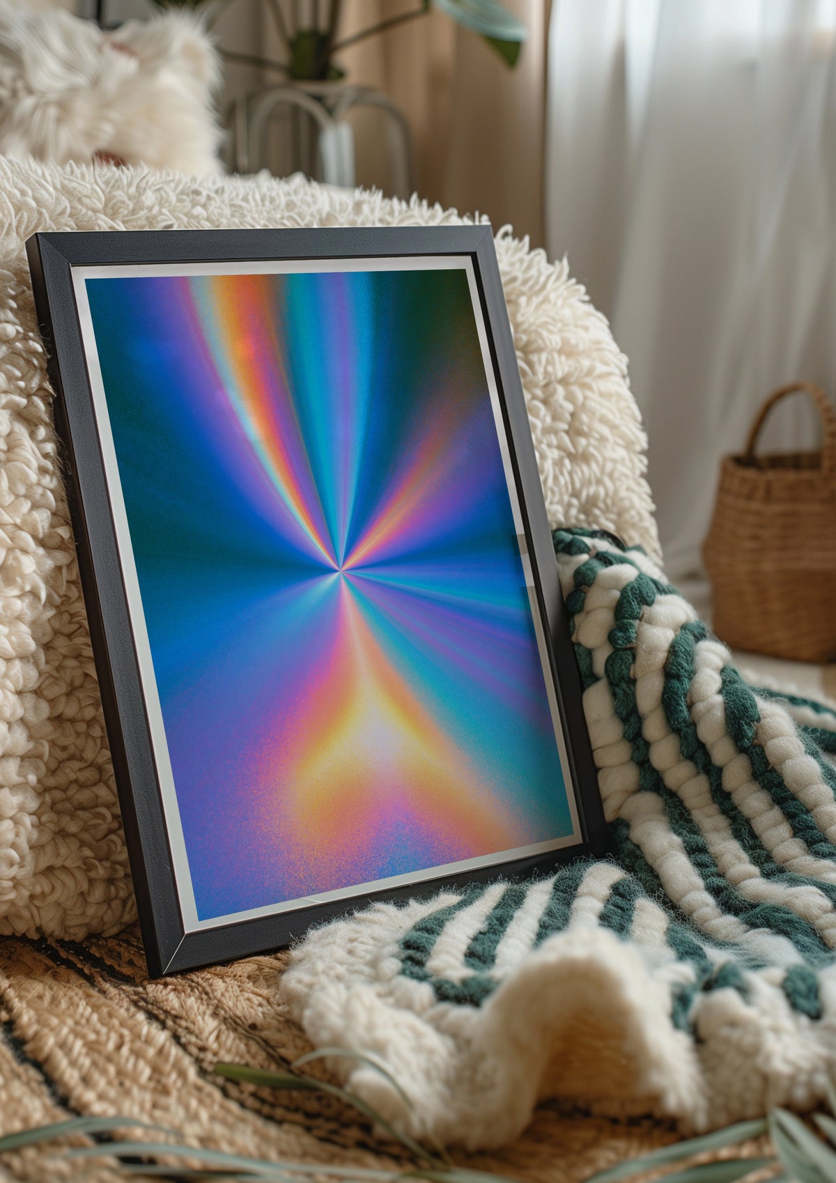 Gradient Spiritual Light Burst Poster, Rainbow Rays Abstract Wall Art Print