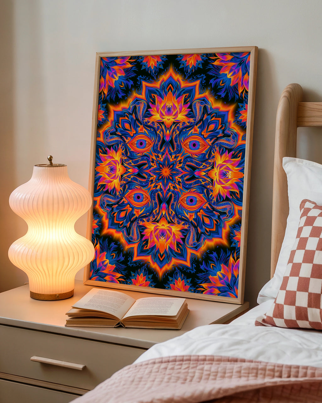 Mystical Eye Mandala Poster, Psychedelic Snake Lotus Wall Art Print