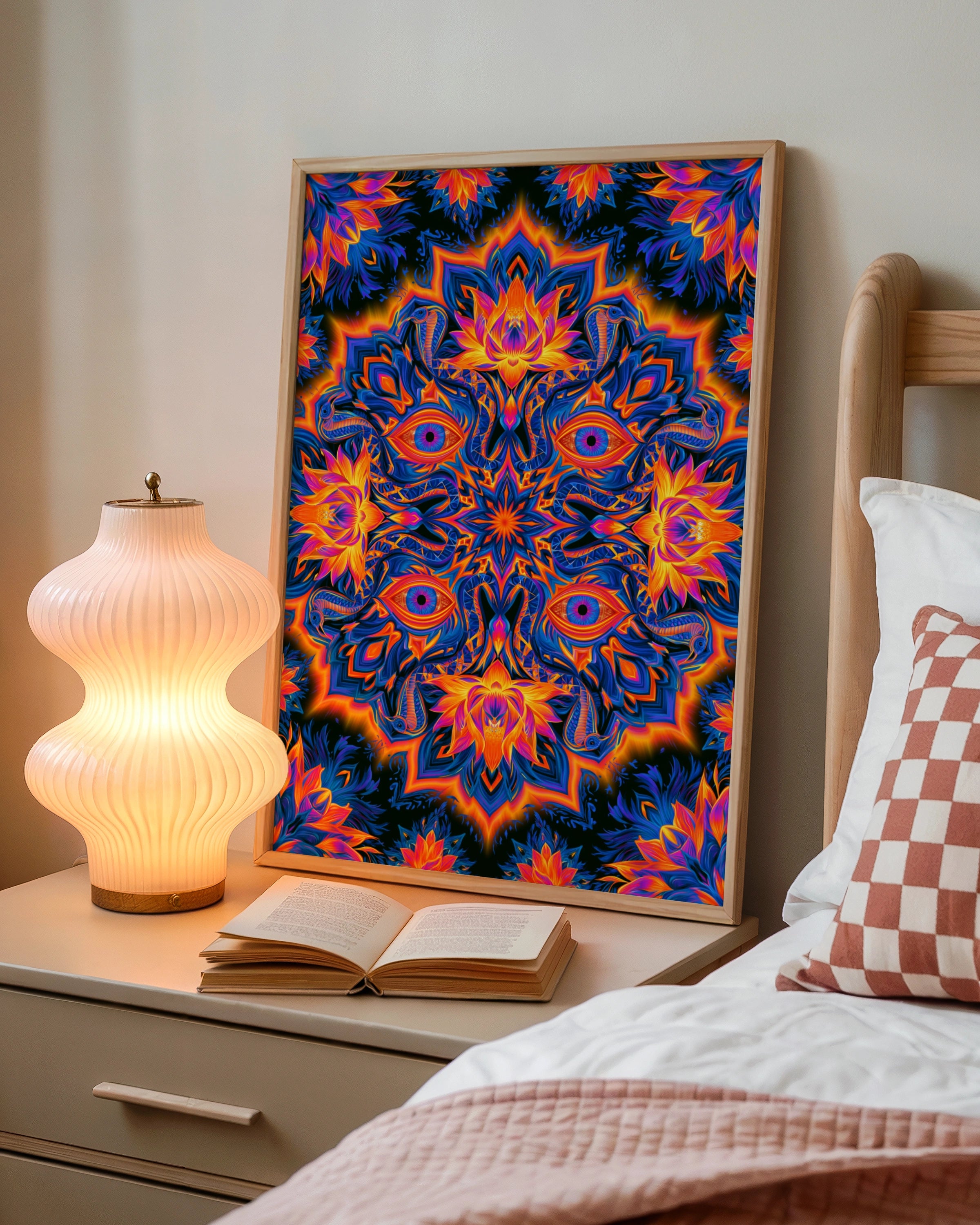 Mystical Eye Mandala Poster, Psychedelic Snake Lotus Wall Art Print