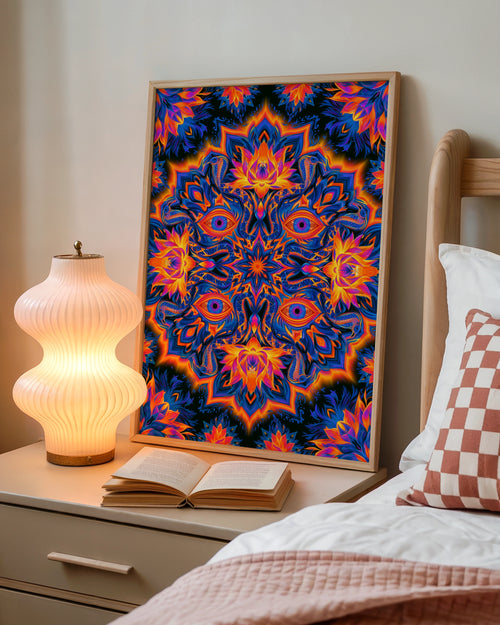 Mystical Eye Mandala Poster, Psychedelic Snake Lotus Wall Art Print