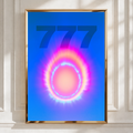 777 Angel Number Poster, Neon Aura Ring Print, Spiritual Blue Wall Art