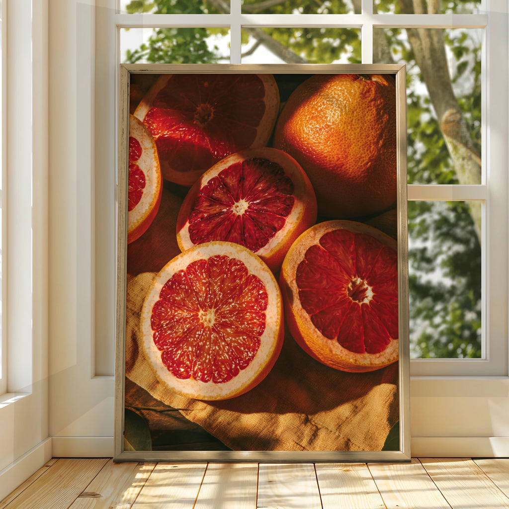 Blood Orange Close Up Fruit Poster, Red Citrus Wall Art Print