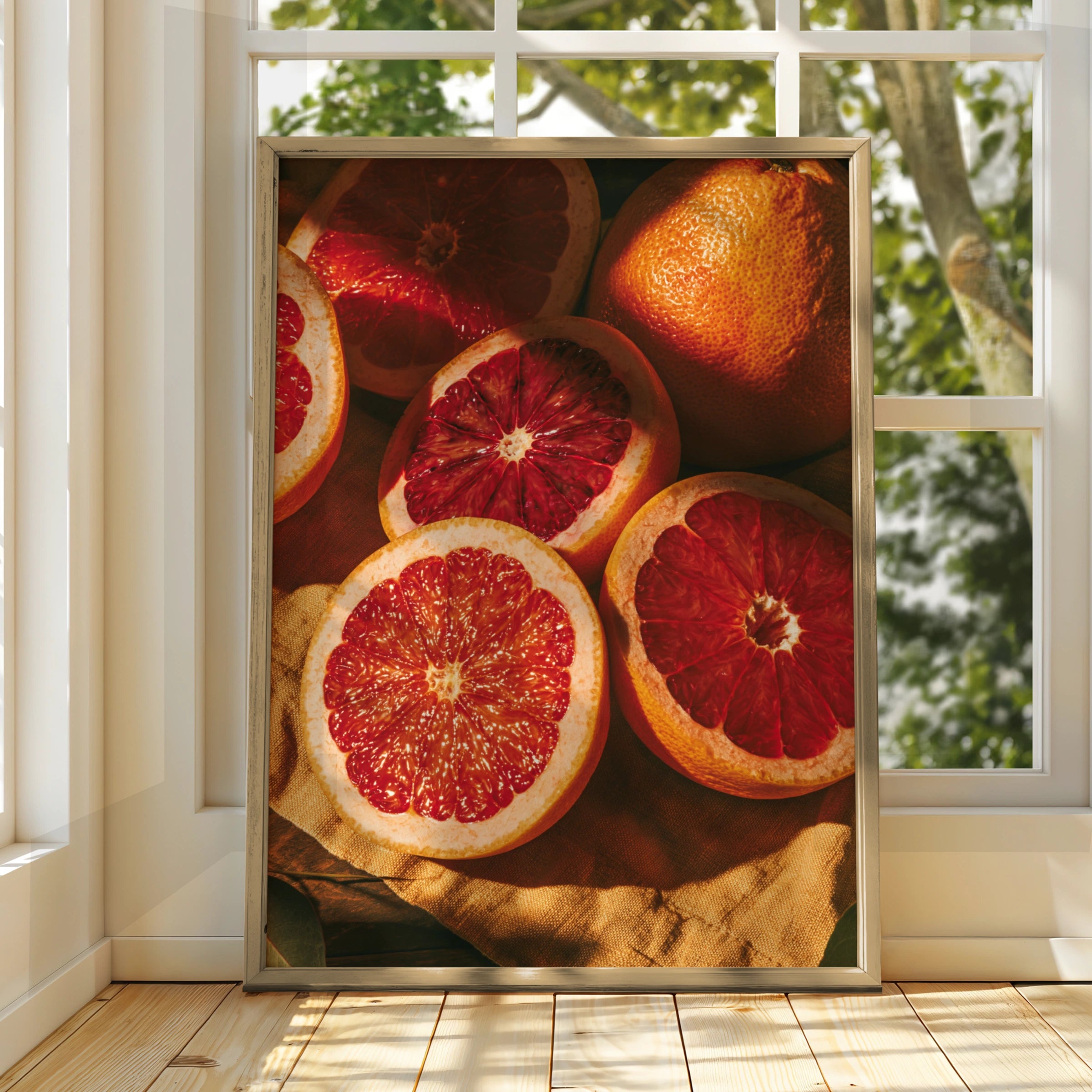 Blood Orange Close Up Fruit Poster, Red Citrus Wall Art Print