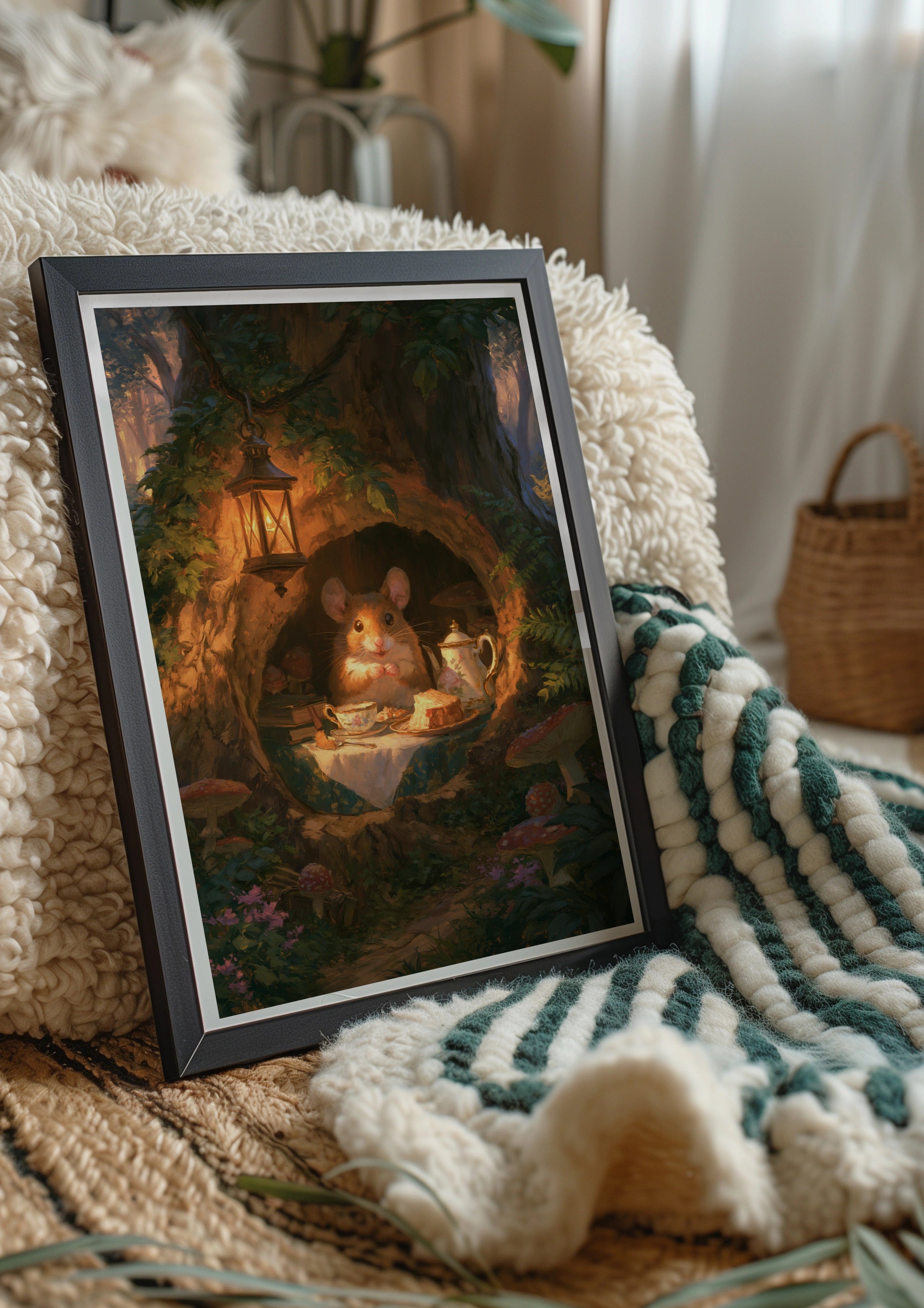 Mouse Tea Party Forest Poster, Cosy Cottagecore Wall Art, Whimsical Animal Print