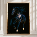 Galaxy Horse Poster, Black Gold Stallion Wall Art, Dark Cosmic Print