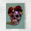 Amethyst Crystal Skull Red Roses Poster, Dark Floral Wall Art, Gothic Print