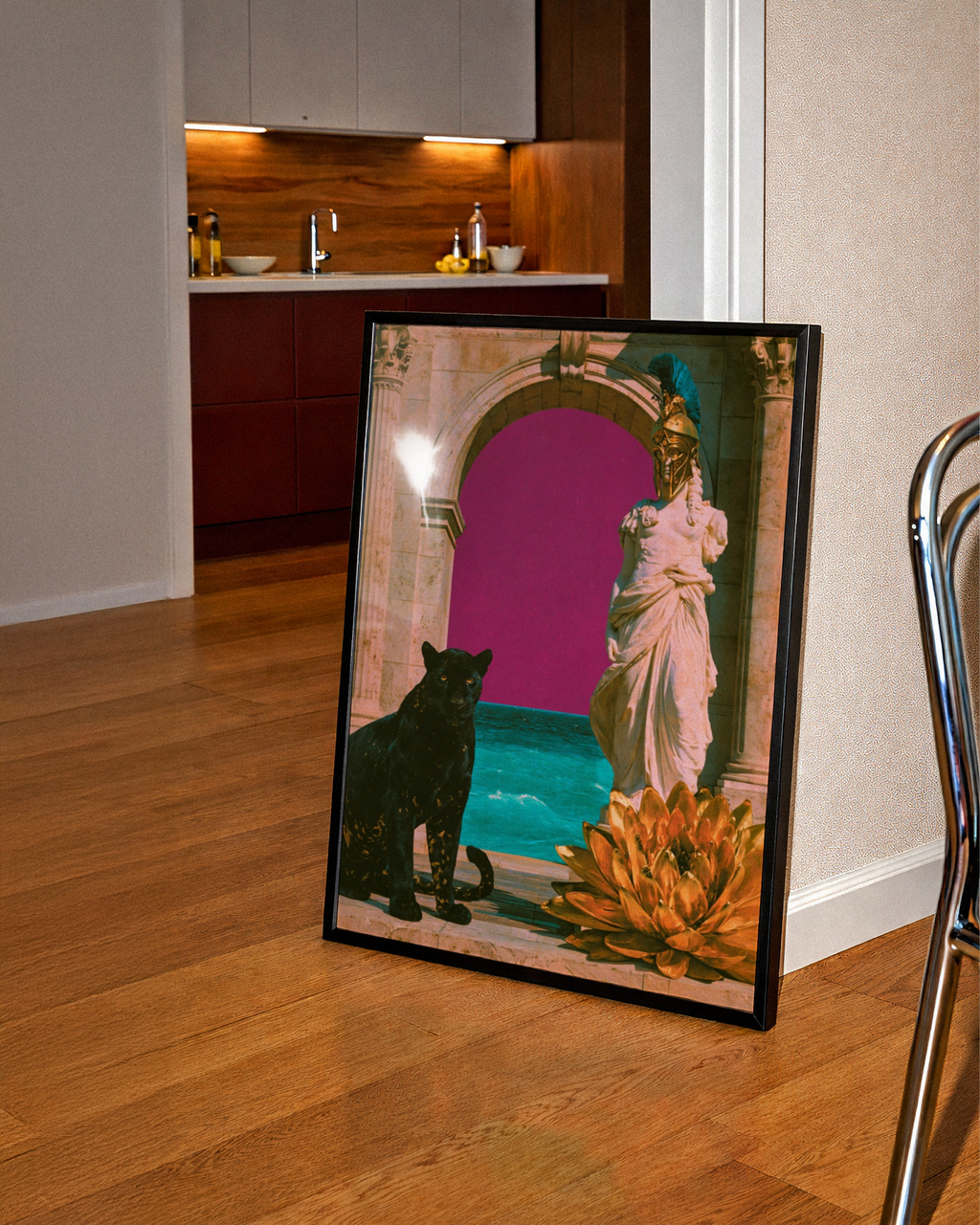 Black Panther Athena Arch Poster, Greek Goddess Collage Art, Bold Surreal Print