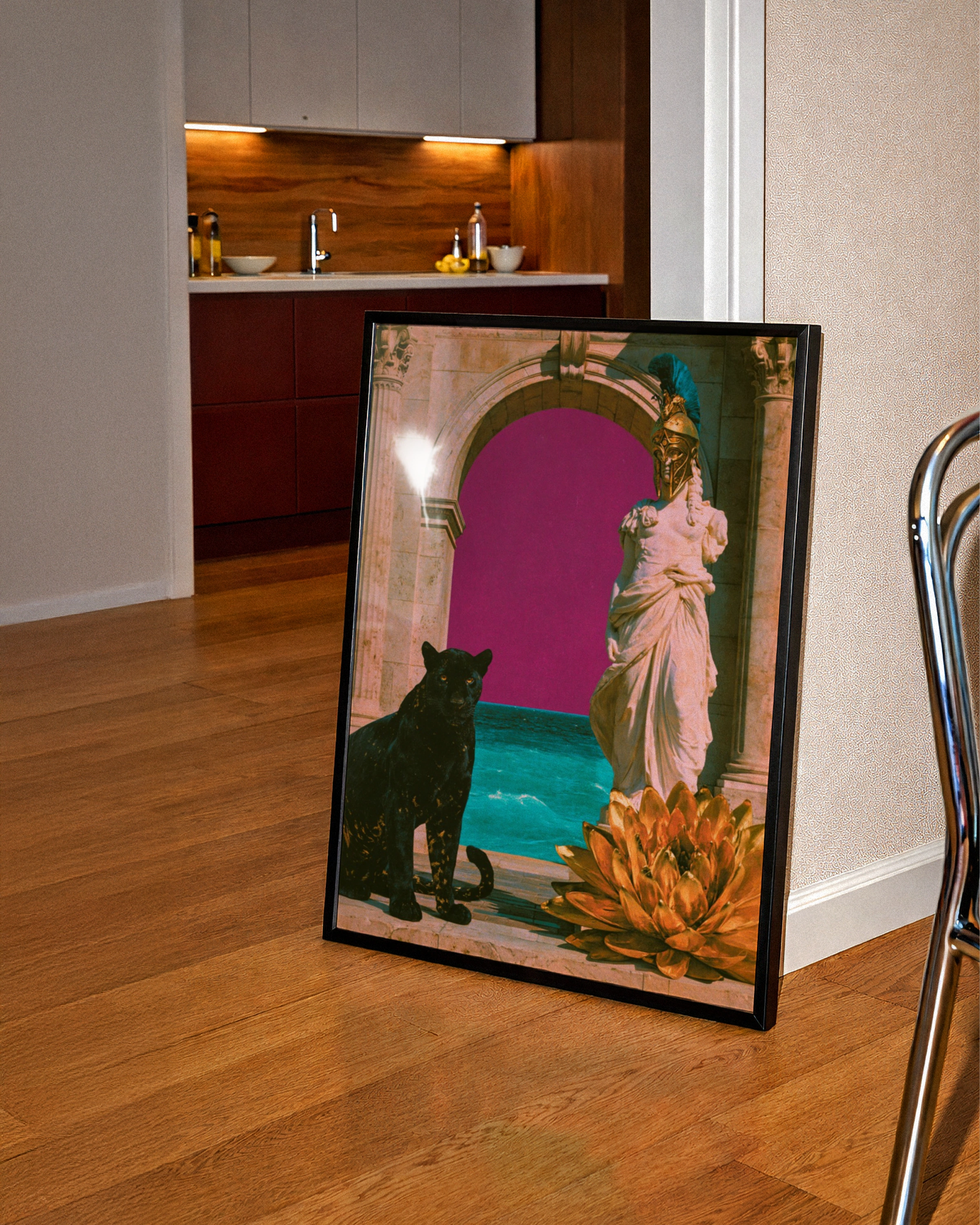Black Panther Athena Arch Poster, Greek Goddess Collage Art, Bold Surreal Print