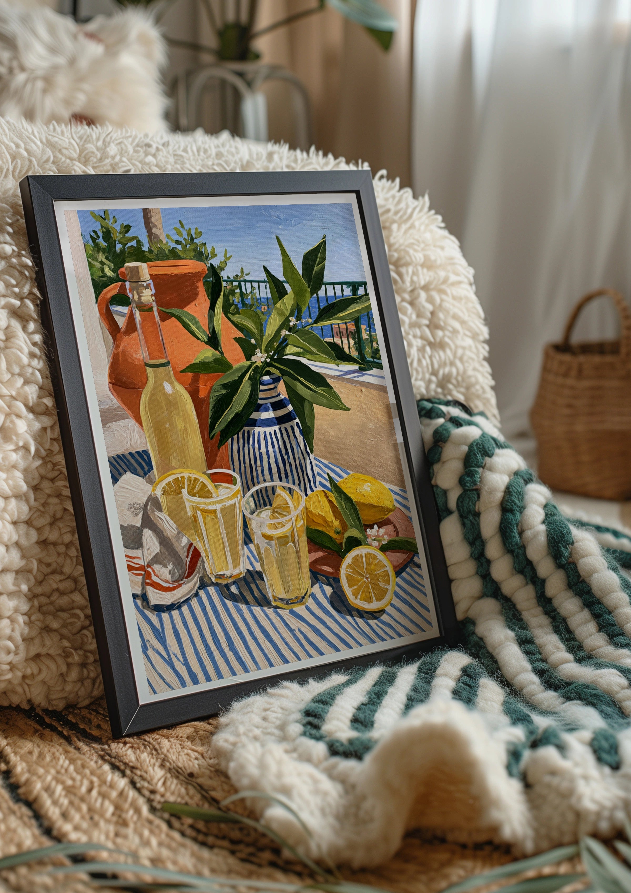 Limoncello Terrace Italy Still Life Poster, Mediterranean Wall Art Print