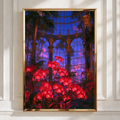 Red Orchids Glasshouse Poster, Victorian Greenhouse Art Print, Botanical Wall Art