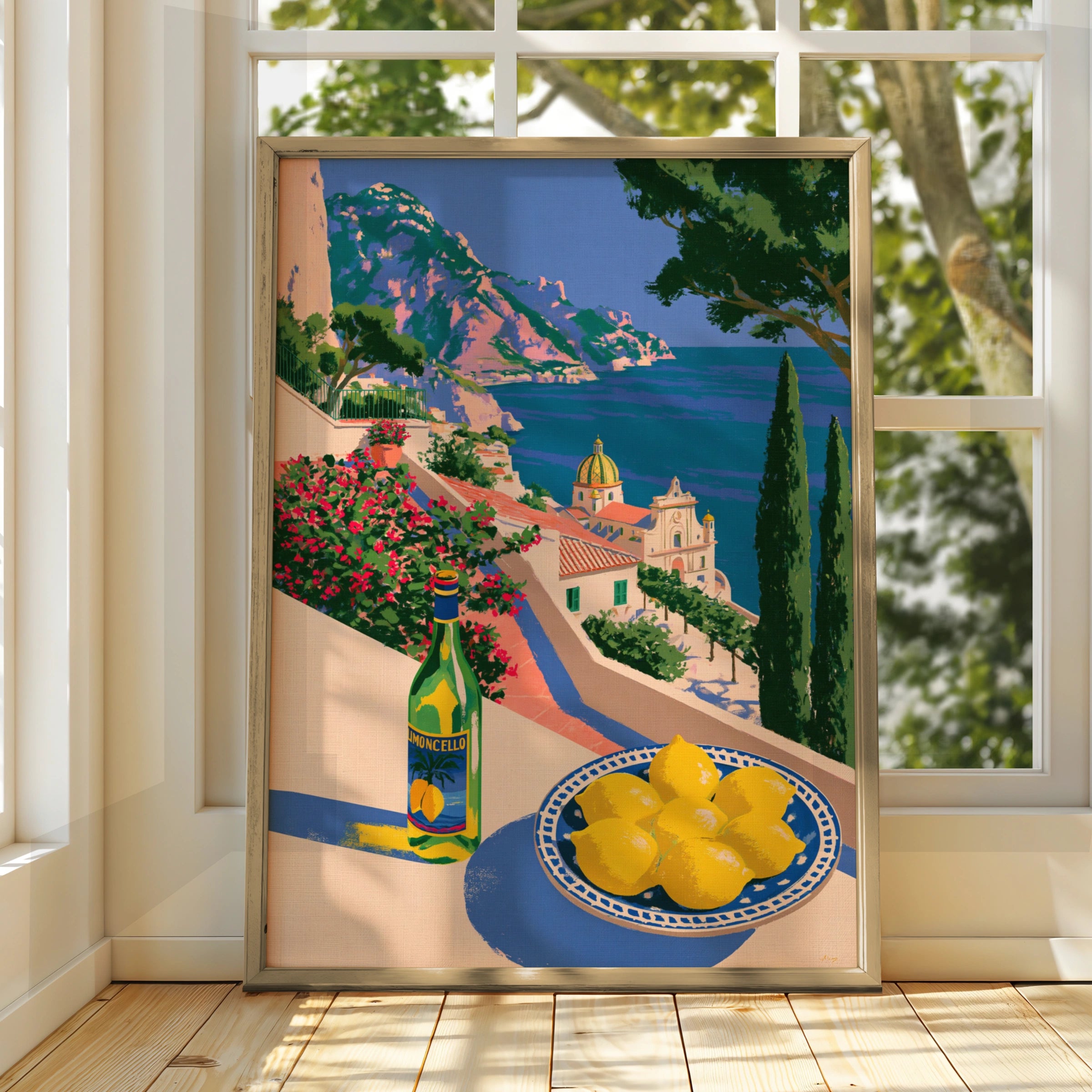 Limoncello Amalfi Coast Italy Poster, Lemon Mediterranean Sea Wall Art Print