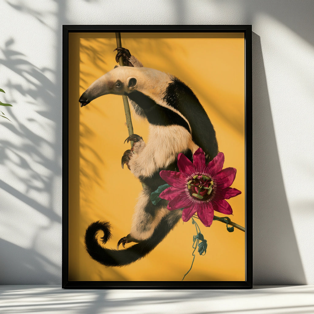 Anteater & Passion Flower Poster, Tropical Wildlife Wall Art Print