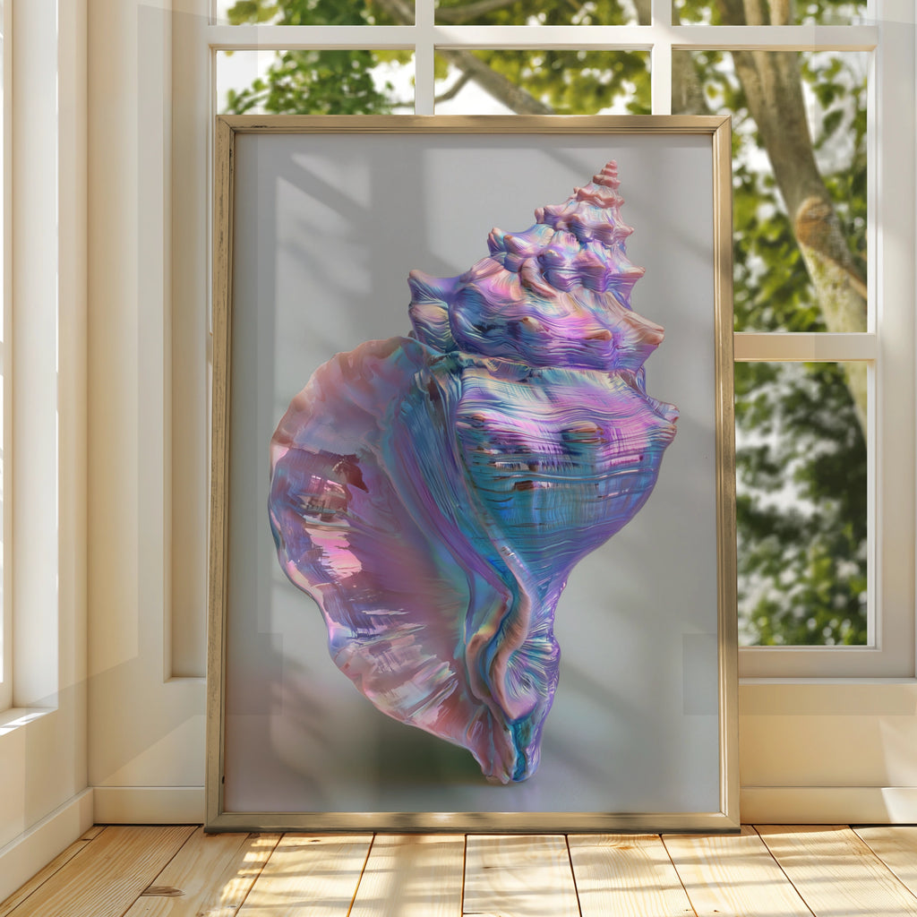 Iridescent Shell Poster, Conch Wall Art, Pastel Ocean Print, Modern Coastal