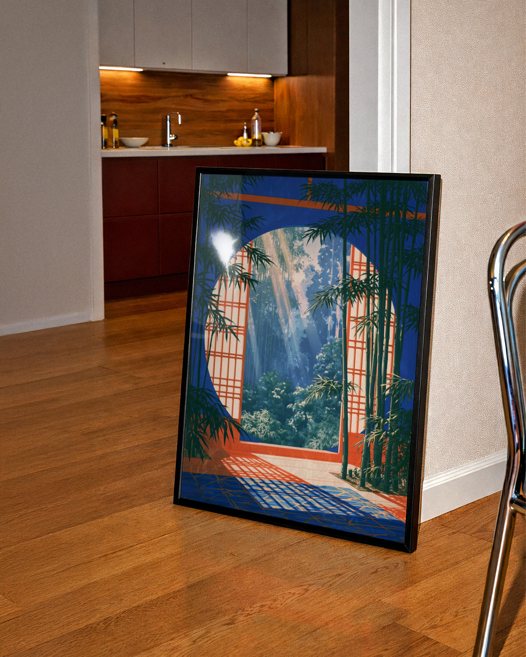 Japanese Bamboo Garden Arch Poster, Shoji Screen Wall Art, Zen Print