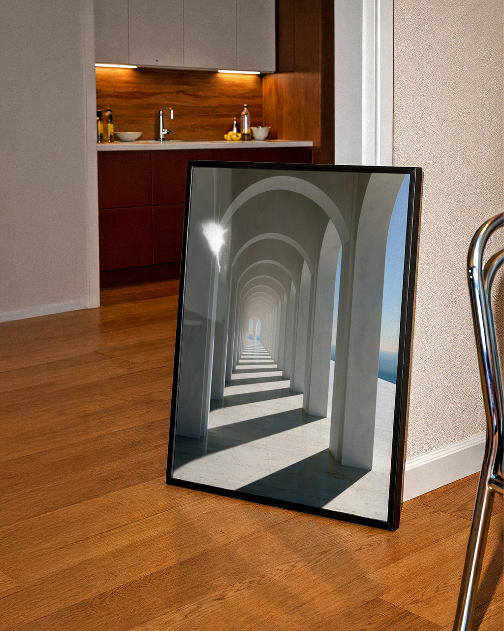 White Marble Archway Passage Poster, Minimalist Architecture Print, Coastal