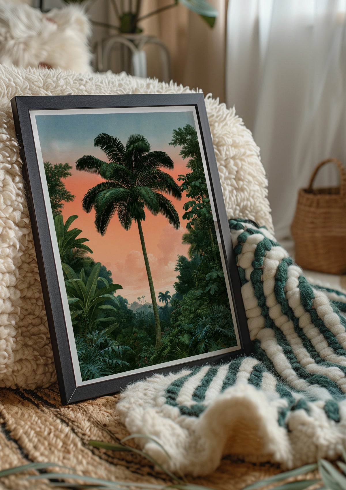 Palm Tree Sunset Poster, Tropical Jungle Wall Art, Vintage botanical Print