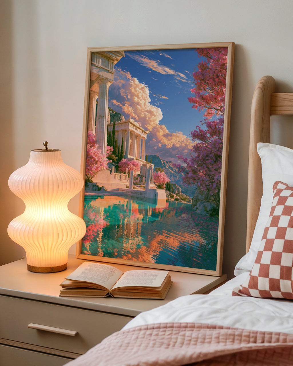 Greek Temple Acropolis Poster, Ancient Greece Wall Art, Colourful Fantasy Print