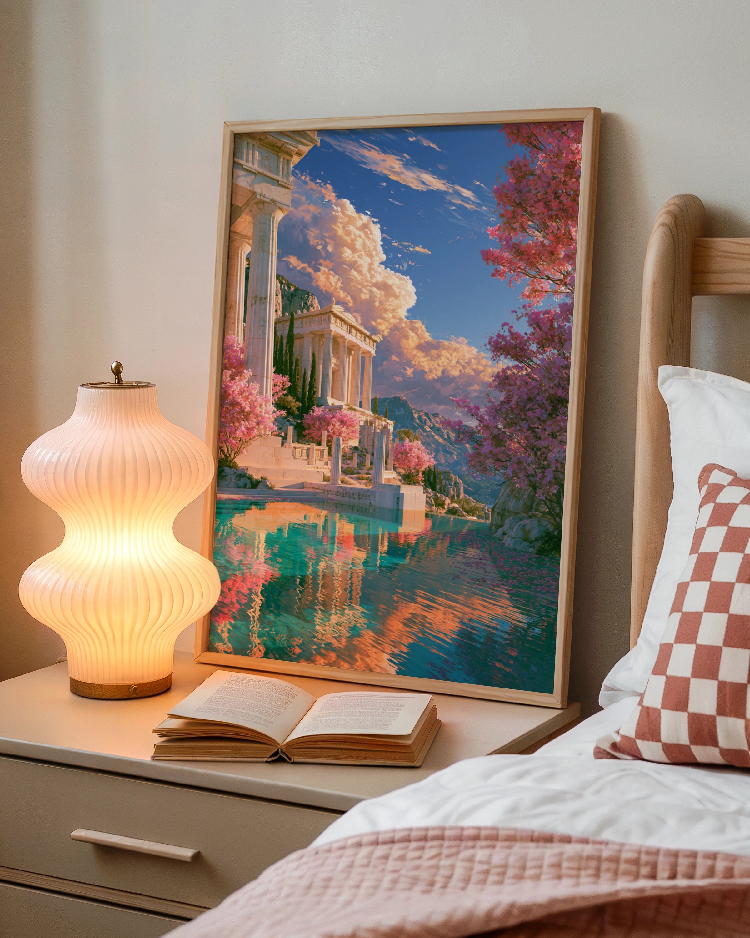 Greek Temple Acropolis Poster, Ancient Greece Wall Art, Colourful Fantasy Print