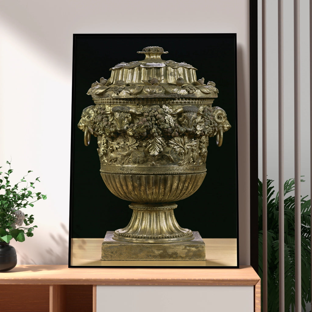Bronze Urn Vase Poster, Classical Antiquity Art Print, Gold Neoclassical Style