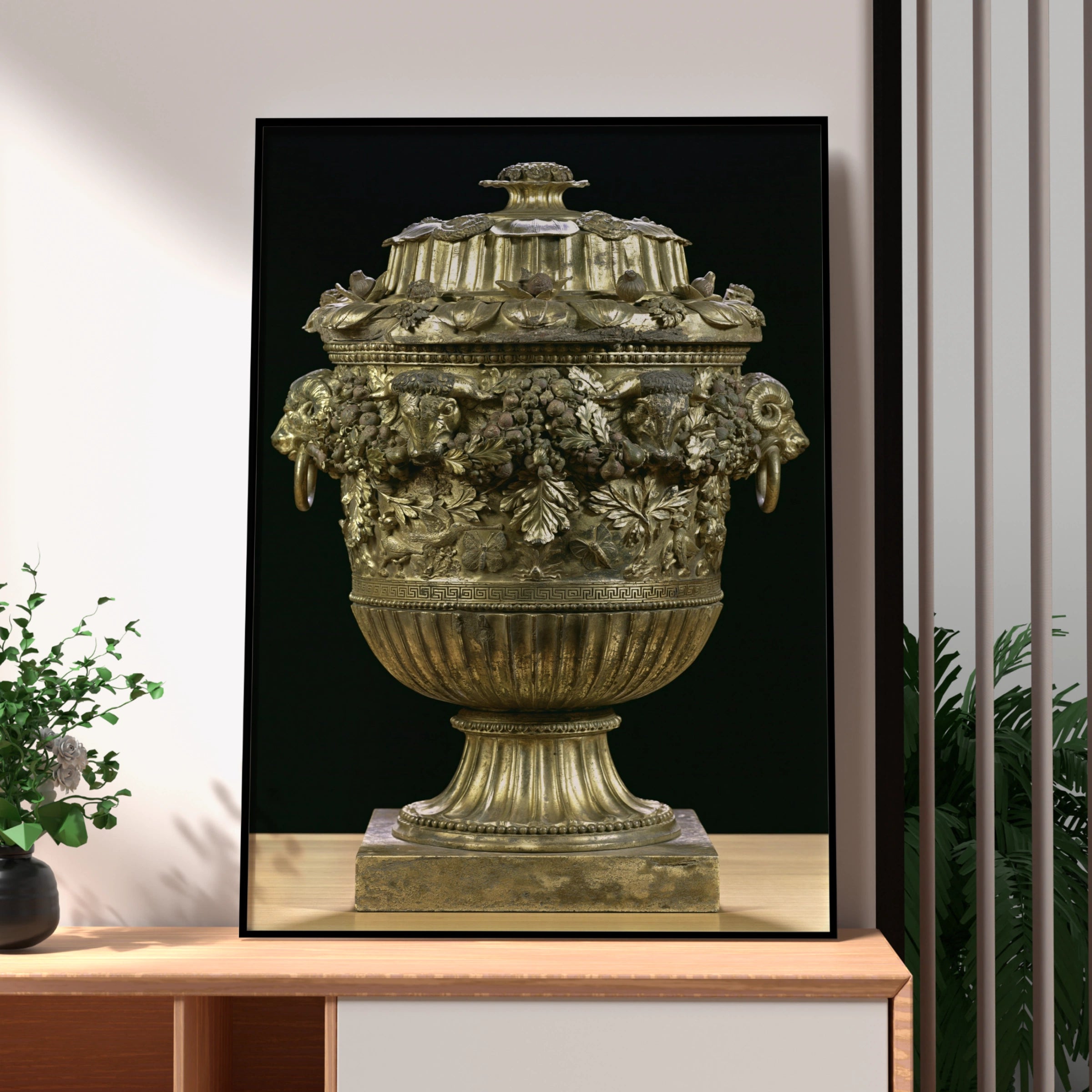 Bronze Urn Vase Poster, Classical Antiquity Art Print, Gold Neoclassical Style