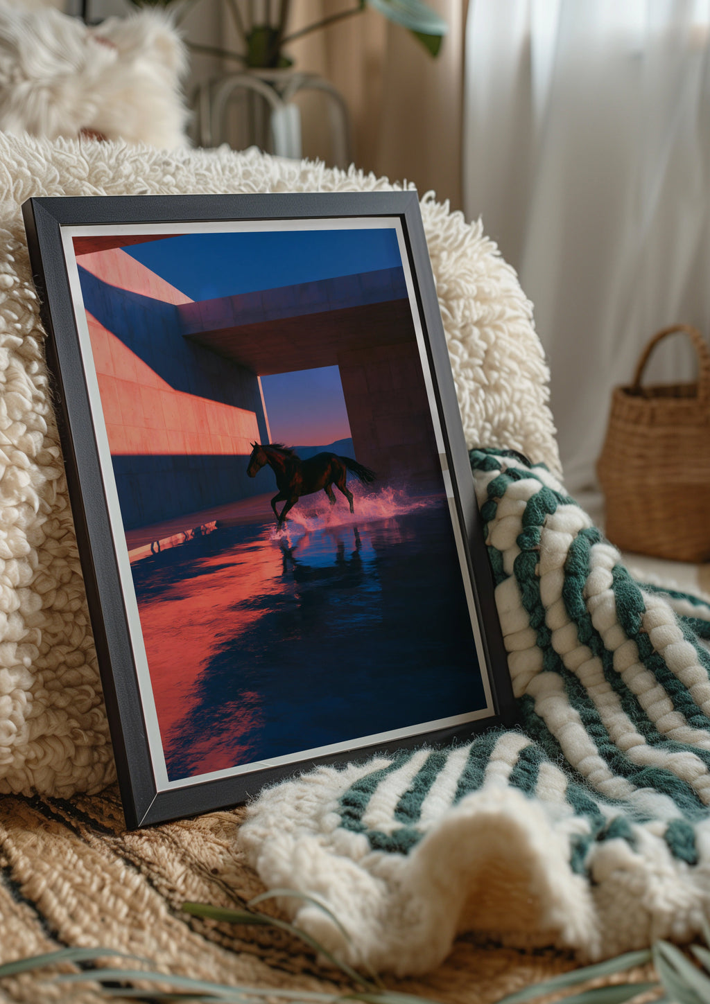 Horse Splashing Water Sunset Poster, Running Horse Wall Art, Moody Dramatic Print