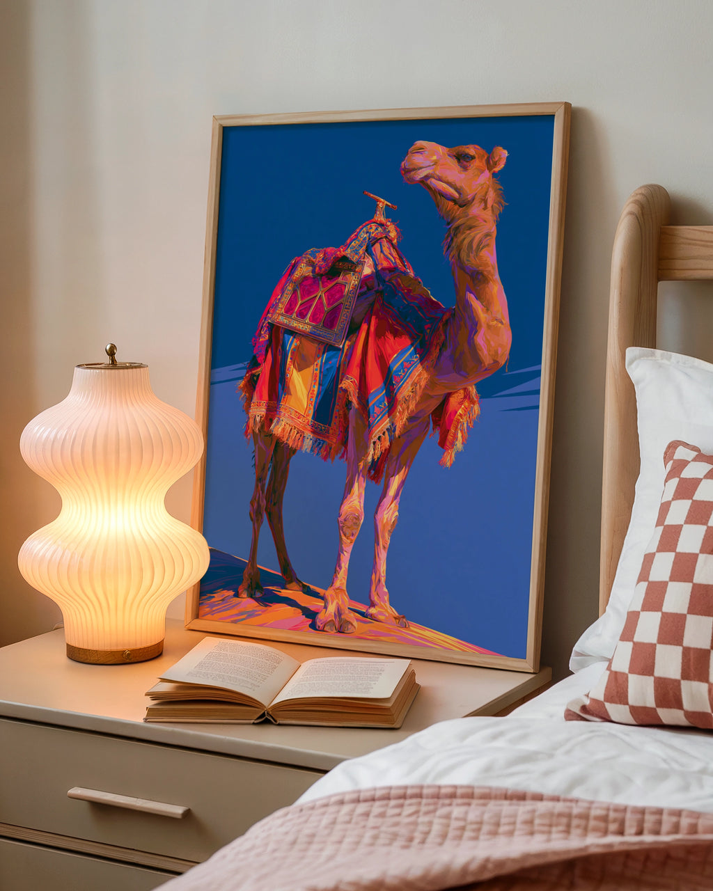 Camel Wall Art Poster, Colourful Desert Animal Print, Bold Blue Pop Art Style