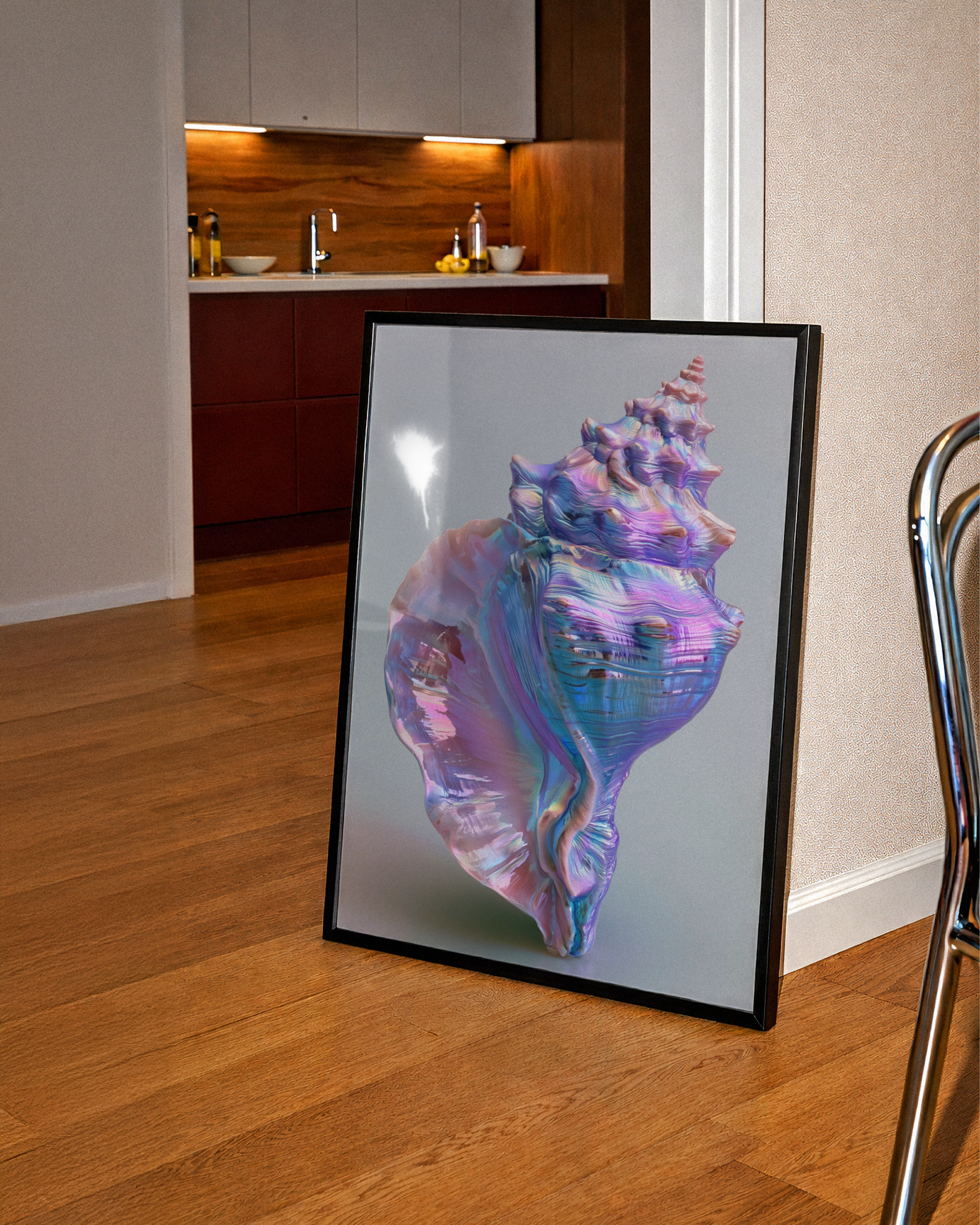 Iridescent Shell Poster, Conch Wall Art, Pastel Ocean Print, Modern Coastal