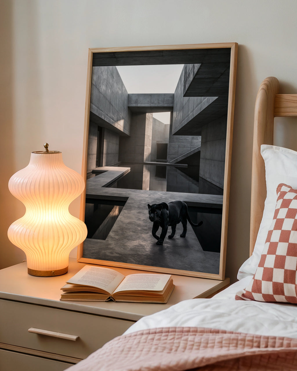 Black Panther Brutalist Architecture Poster, Dark Concrete Wall Art